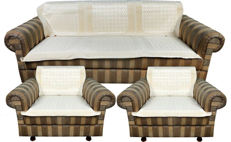 TANLOOMS Velvet Floral Sofa Cover  (Cream Pack of 6)
