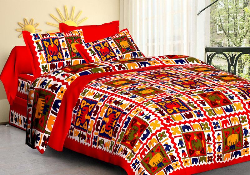 Gayatri Feb 104 TC Cotton Double Animal Flat Bedsheet  (Pack of 1, Orange)