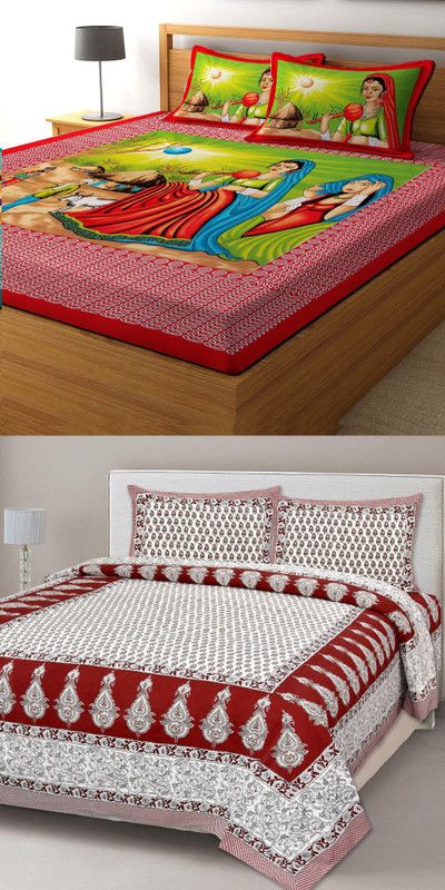 SOMYA GEMS 190 TC Cotton Double Jaipuri Prints Flat Bedsheet  (Pack of 2, Multicolor)
