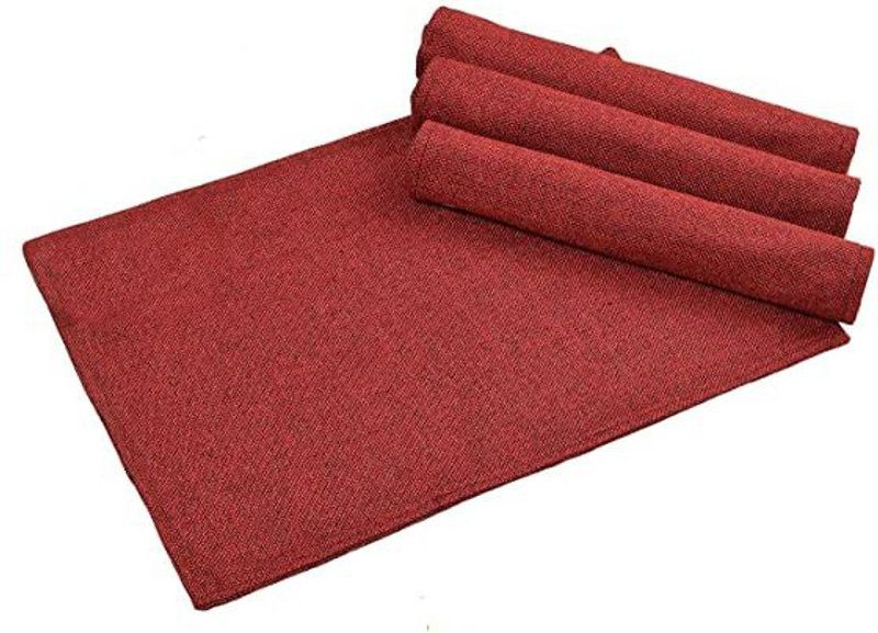 YELLOW WEAVES Rectangular Pack of 4 Table Placemat  (Maroon, Jute)