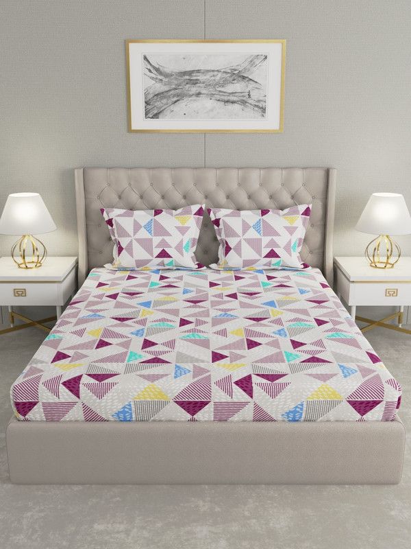 Raymond Home 104 TC Cotton Double Geometric Flat Bedsheet  (Pack of 1, Purple)