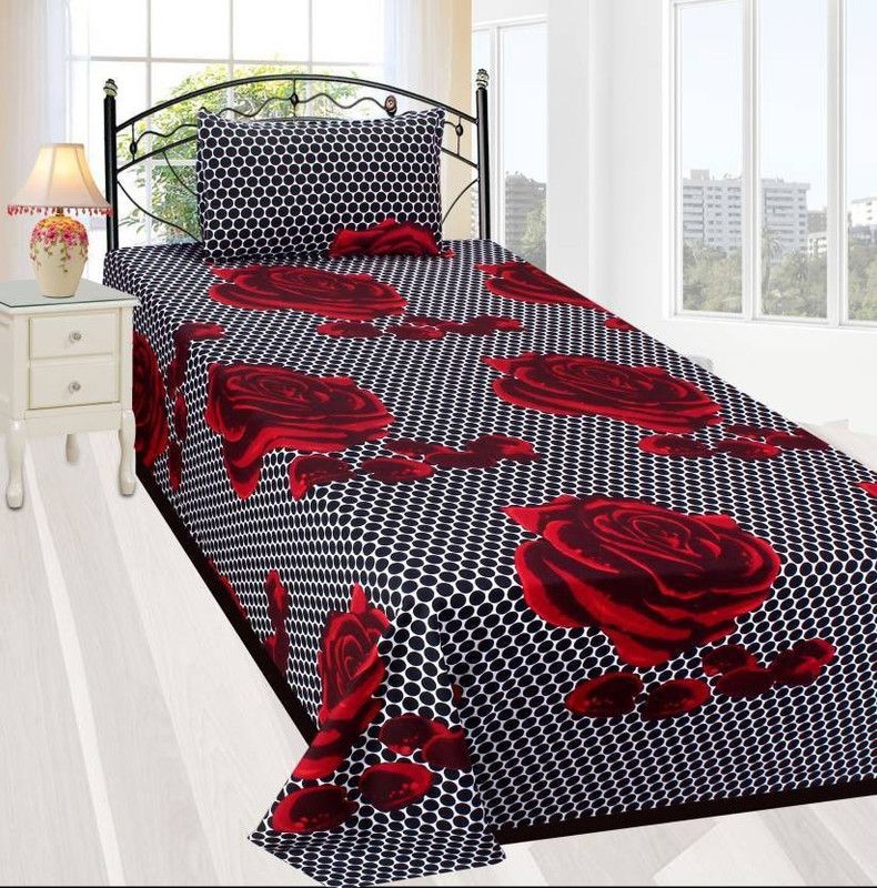 PRODUCTSCK 155 TC Cotton Single Floral Flat Bedsheet  (Pack of 1, Red, Black)