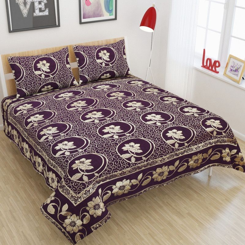 Trendz decor 280 TC Viscose King Self Design Flat Bedsheet  (Pack of 1, Purple)