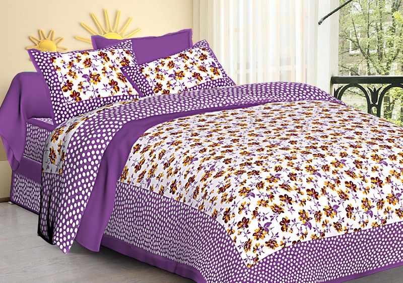 Anokhi 180 TC Cotton King Printed Flat Bedsheet  (Pack of 1, Purple)