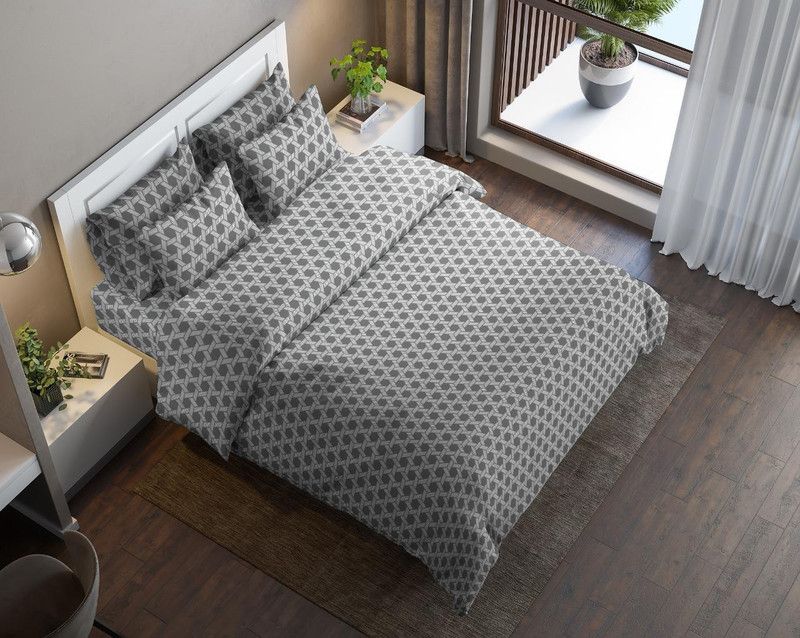 zeevrap 144 TC Cotton Queen Floral Flat Bedsheet  (Pack of 1, Grey)