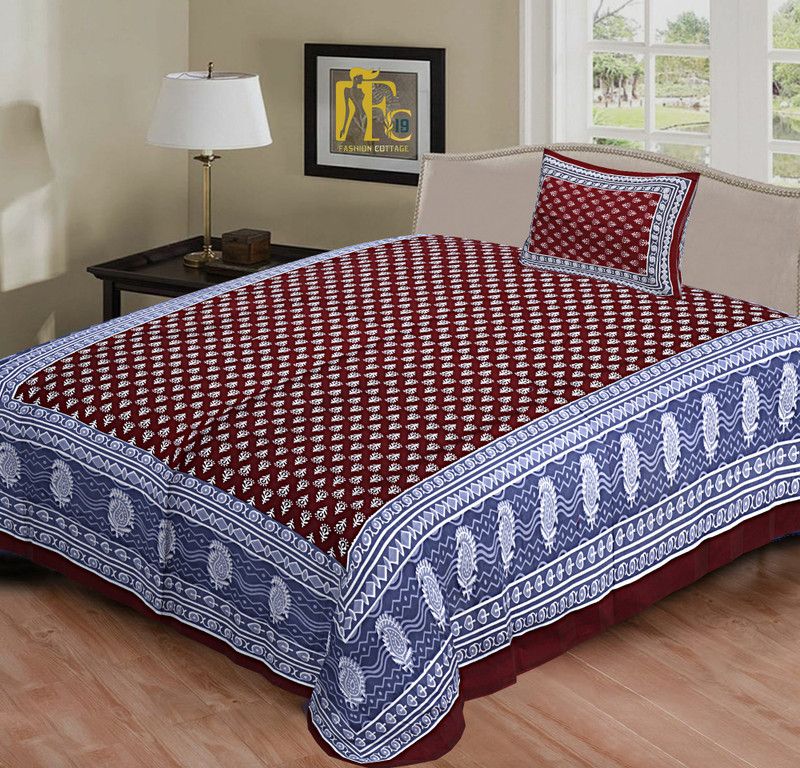Fashion Cottage 144 TC Cotton Single Jaipuri Prints Flat Bedsheet  (Pack of 1, Maroon)
