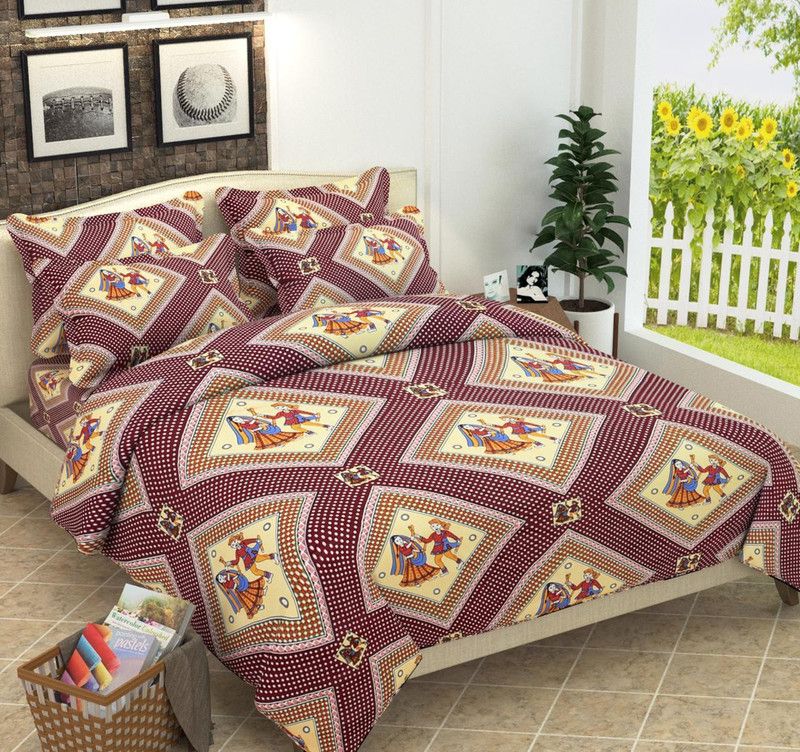 AkiN 180 TC Microfiber Double Printed Flat Bedsheet  (Pack of 1, Multicolor)