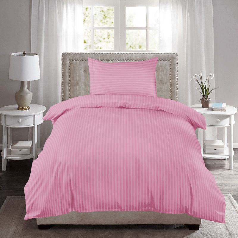 Huesland 220 TC Cotton Single Striped Fitted (Elastic) Bedsheet  (Pack of 1, Peach)