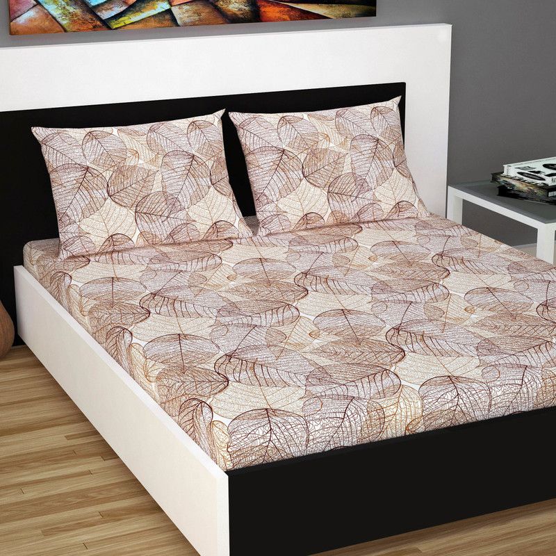 Divine Casa 120 TC Polycotton Double Floral Flat Bedsheet  (Pack of 1, Brown)