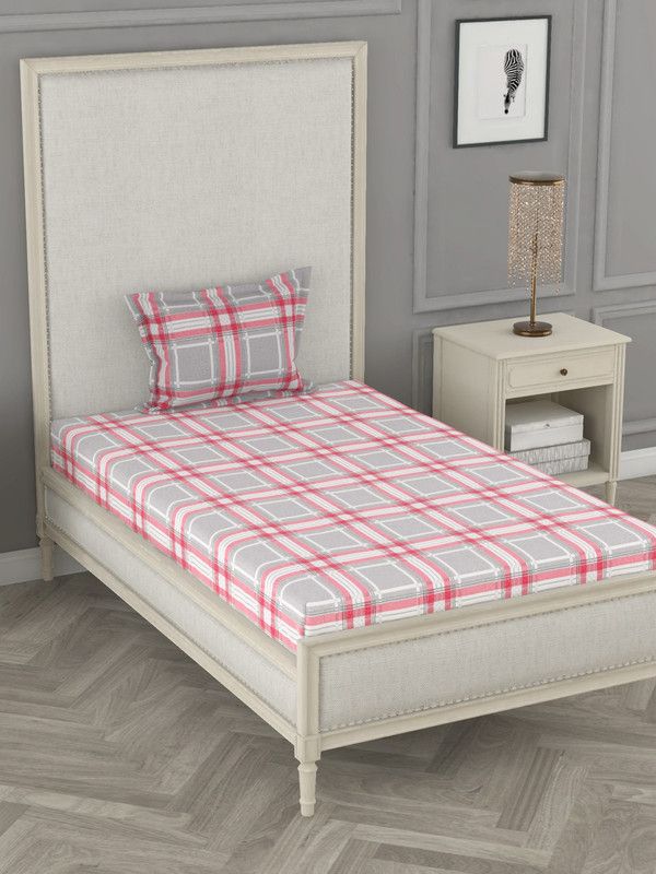 Bianca 144 TC Cotton Single Abstract Flat Bedsheet  (Pack of 1, GREY/RED)