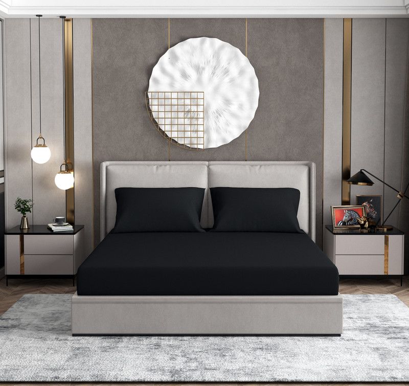 Swizier 350 TC Cotton Double Solid Flat Bedsheet  (Pack of 1, Black)
