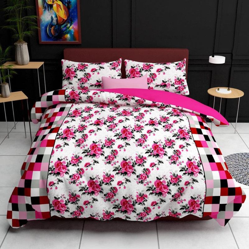 Tidisha 200 TC Polycotton King Floral Flat Bedsheet  (Pack of 1, White)