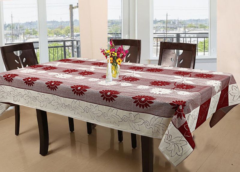 DPA Collection Floral 6 Seater Table Cover  (Maroon, Cotton)