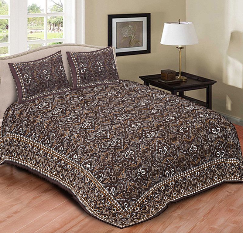 SkyKross 210 TC Cotton King Printed Flat Bedsheet  (Pack of 1, Brown)