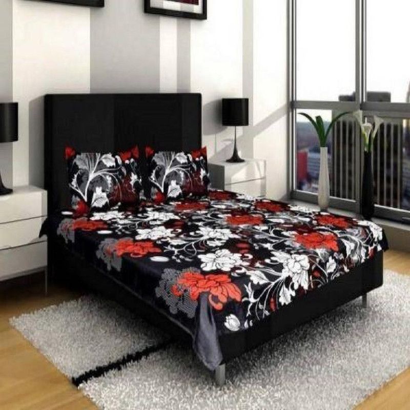 BALKO FAB 145 TC Microfiber Double 3D Printed Flat Bedsheet  (Pack of 1, Red)