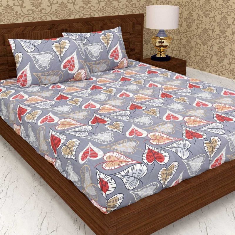Everlush 280 TC Cotton Double Floral Fitted (Elastic) Bedsheet  (Pack of 1, Dark Grey)