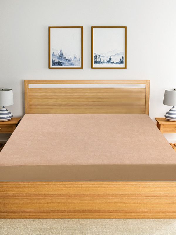 VYBBA Fitted Single Size Mattress Cover  (Beige)