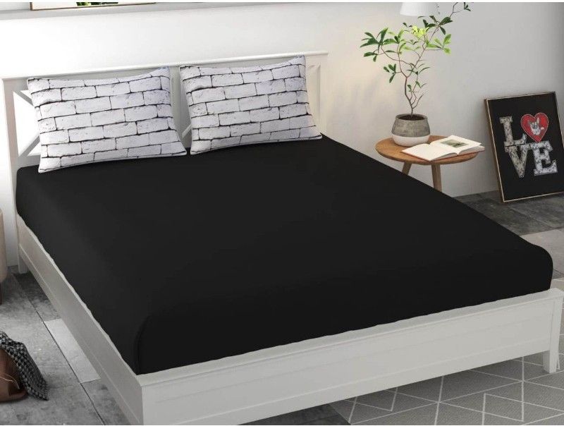 251 TC Microfiber Double King Solid Bedsheet  (Pack of 1, Black)