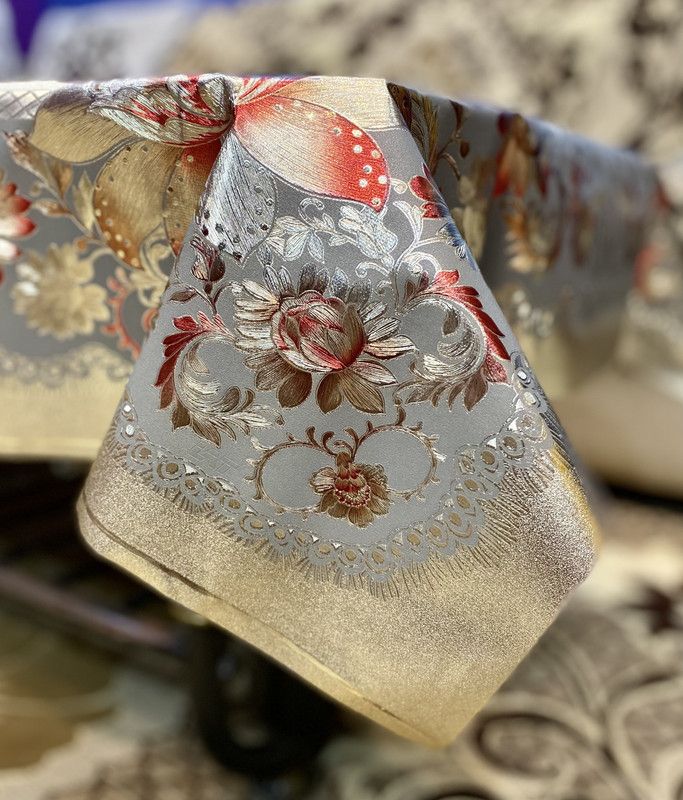 Jainco Decor Floral 4 Seater Table Cover  (Gold, Grey, Red, PVC)