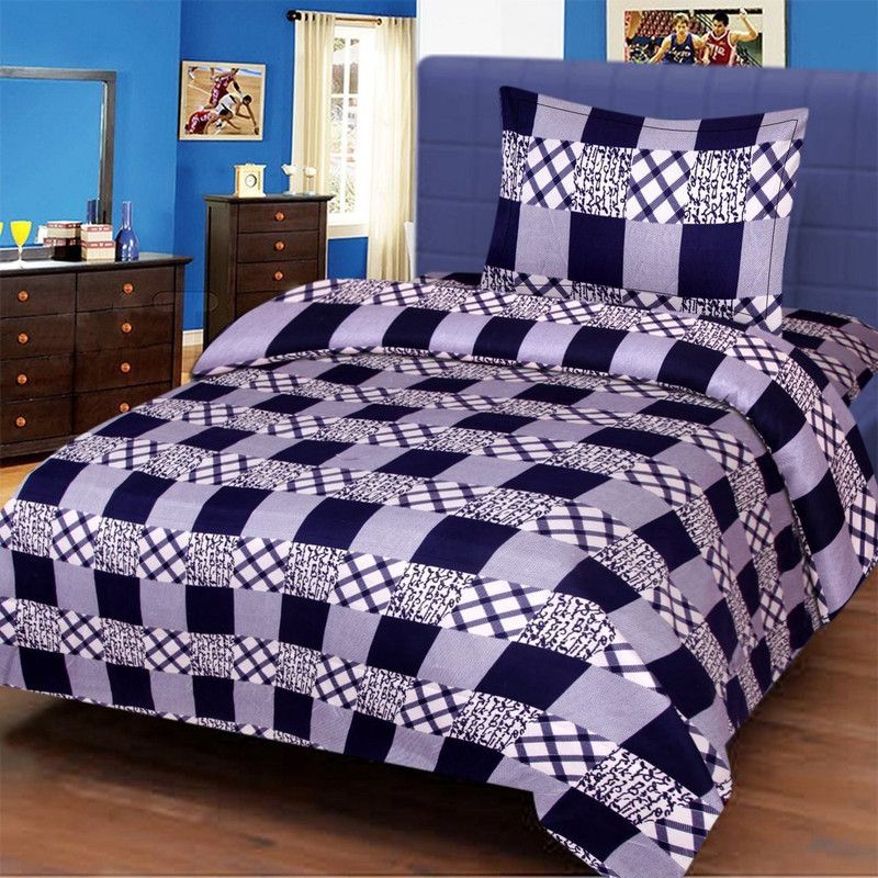 Veer Fabs 140 TC Polyester Single Checkered Fitted & Flat Bedsheet  (Pack of 1, Multicolor)