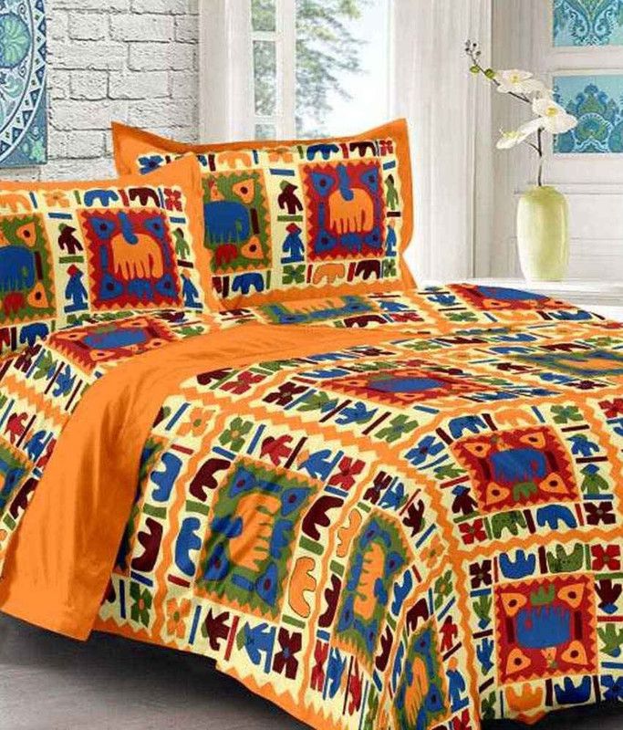 VIHANA LIFESTYL 235 TC Cotton King Printed Flat Bedsheet  (Pack of 1, Yellow)