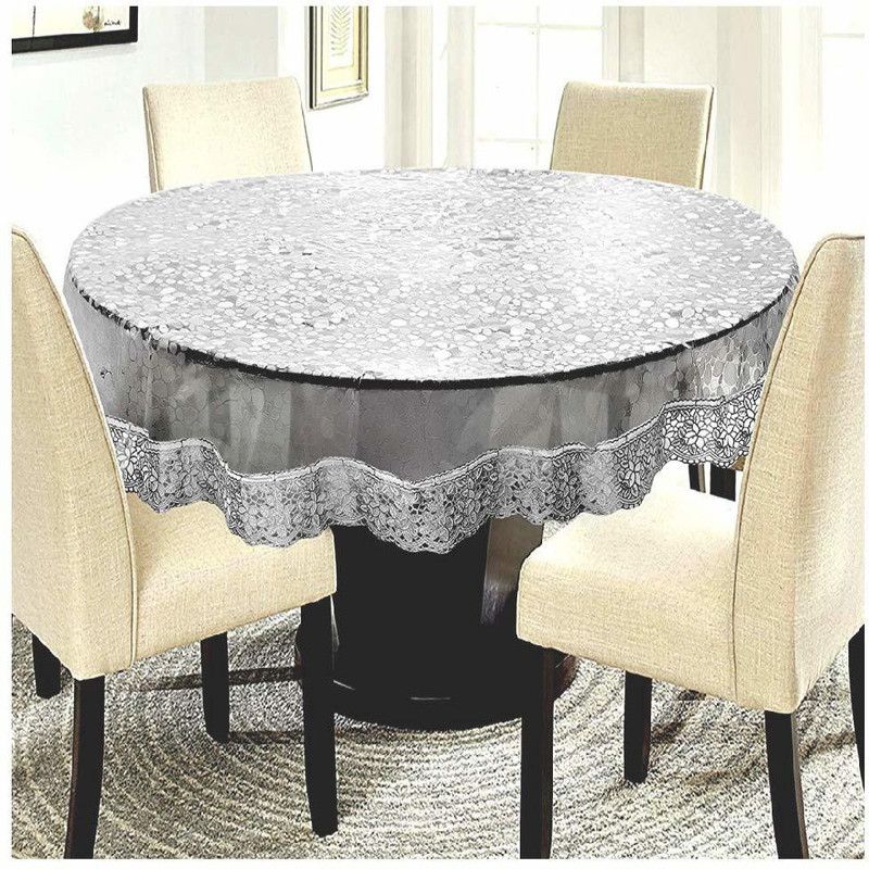 WIN WORLD Printed 6 Seater Table Cover  (White, PVC)
