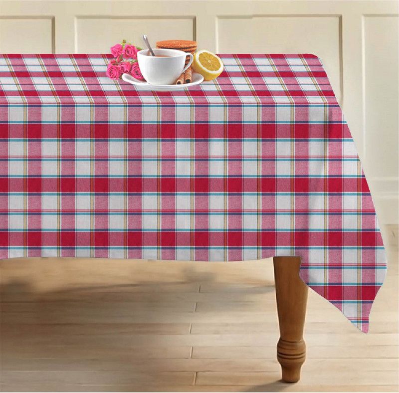 AIRWILL Checkered 8 Seater Table Cover  (Pink, Cotton)
