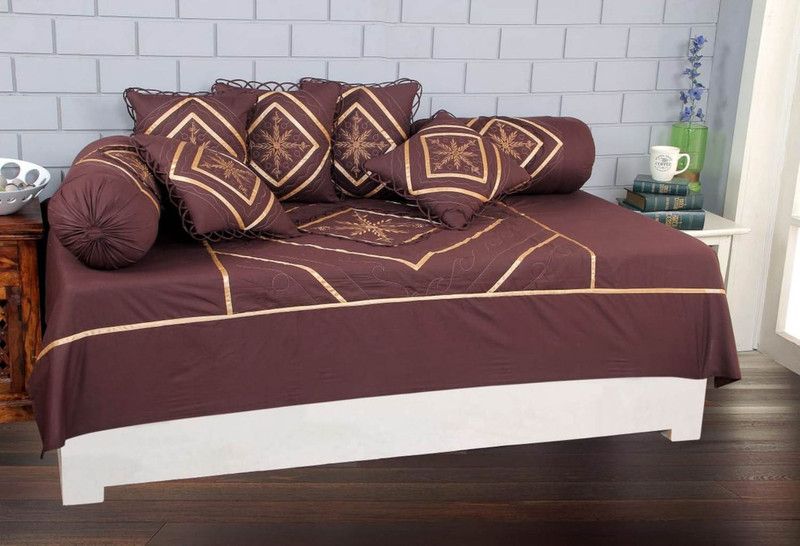 GRATIFY Cotton Embroidered Diwan Set  (Brown)