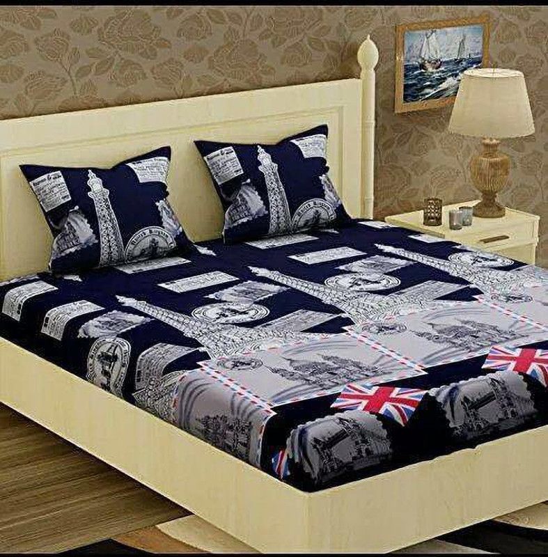 FreeHomeStyle 180 TC Cotton Double Printed Flat Bedsheet  (Pack of 1, Grey)