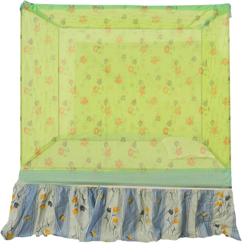 Homecute Polyester Adults Washable SE096 Single Bed Cotton Edge Traditional Printed Mosquito Net 6 X 4 ft Mosquito Net  (Green, Frame Hung)