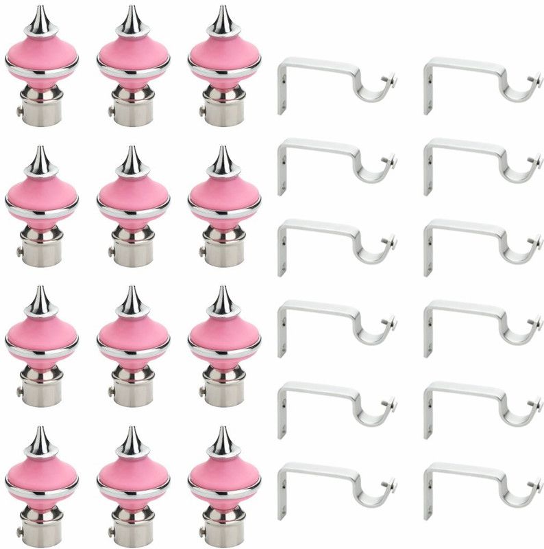 Wilbert Pink, Silver Rod Rail Bracket, Curtain Knobs, Curtain Hooks Metal  (Pack of 12)