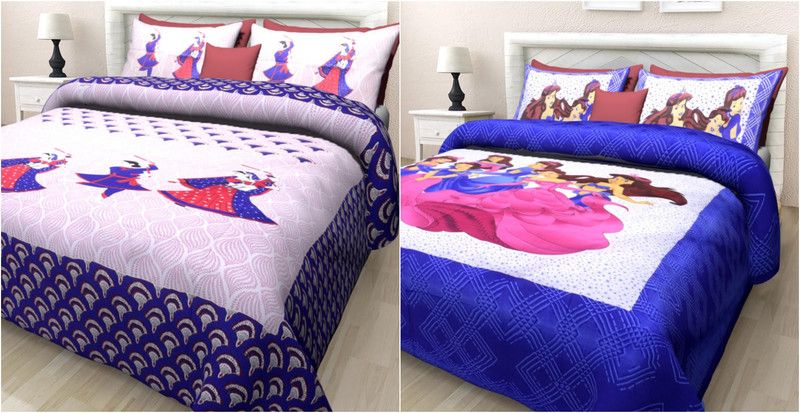 JAIPUR PRINTS 180 TC Cotton King Geometric Flat Bedsheet  (Pack of 2, Multicolor)
