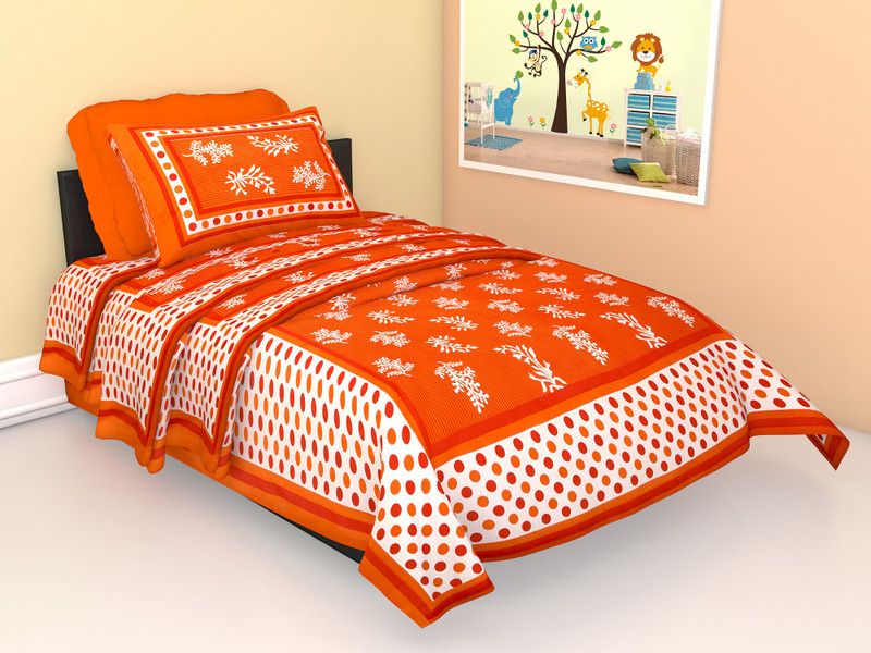 Ubania Collection 140 TC Cotton Single Floral Flat Bedsheet  (Pack of 1, Orange)