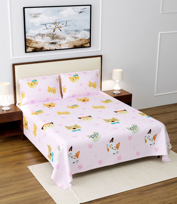 Merarki 180 TC Microfiber Double Floral Flat Bedsheet  (Pack of 1, Pink)