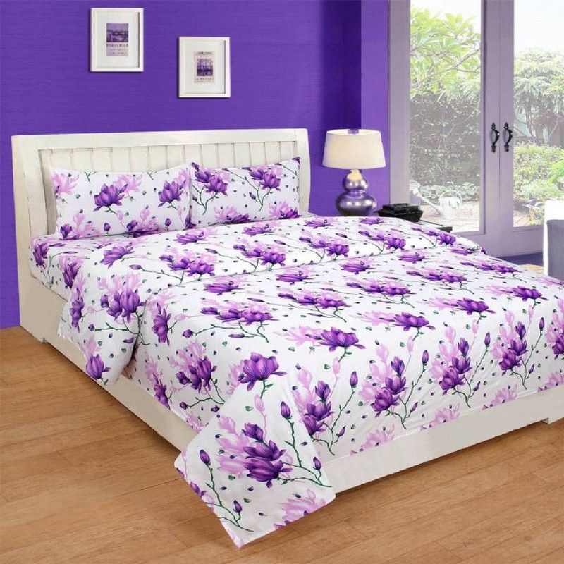 Prosseya 104 TC Cotton Double Floral Flat Bedsheet  (Pack of 1, Red)