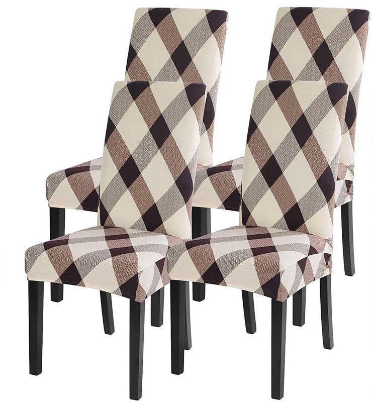 Pyarana Polyester Checkered Chair Cover  (Multicolor Pack of 8)