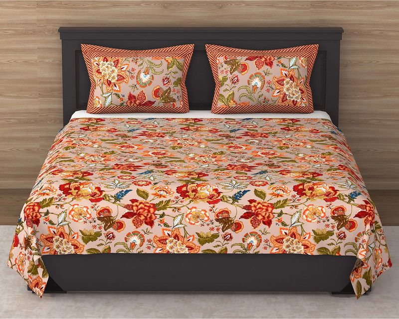 Flipkart SmartBuy 144 TC Cotton King Floral Flat Bedsheet  (Pack of 1, Multicolor4)