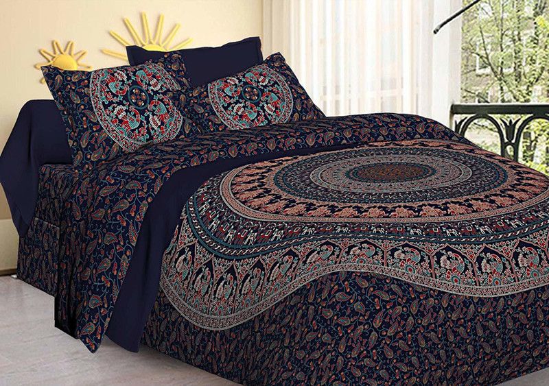 RAJDEVI JAIPUR PRINTS 351 TC Cotton King Printed Flat Bedsheet  (Pack of 1, Brown)