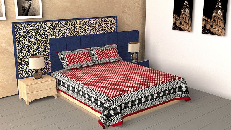 Vyom Crafts 140 TC Cotton Double Jaipuri Prints Flat Bedsheet  (Pack of 1, Maroon)