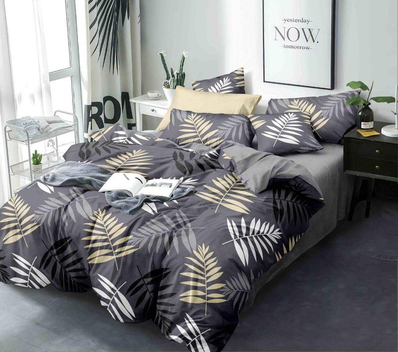 Amazing Rajasthan 120 TC Cotton Double Floral Flat Bedsheet  (Pack of 1, Grey)