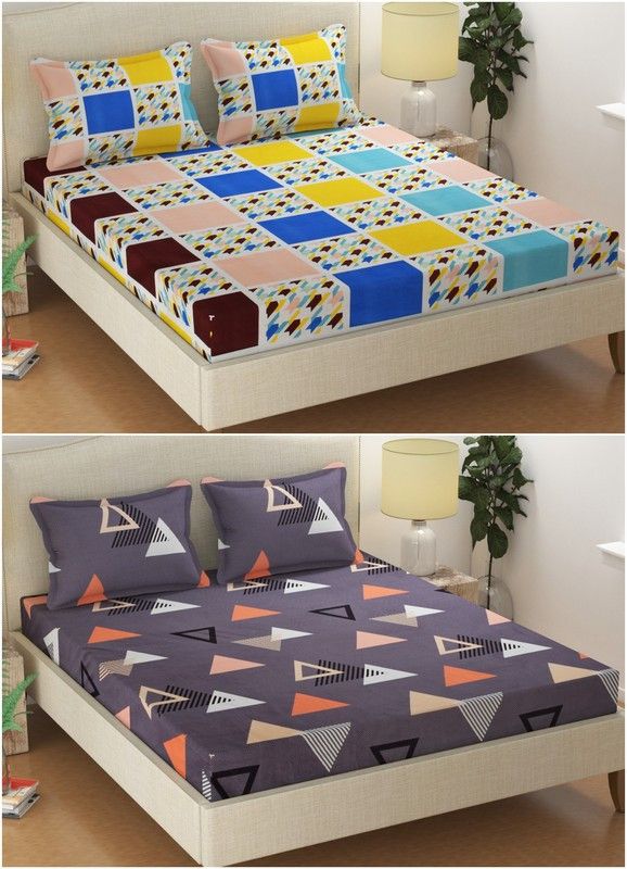 CHHILAKIYA 144 TC Polycotton Double Geometric Flat Bedsheet  (Pack of 2, Multicolor)