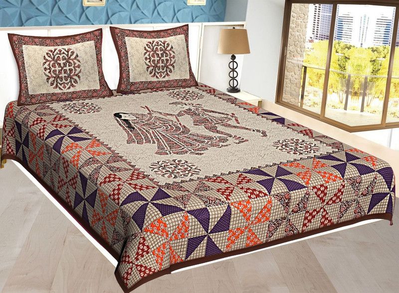 PINKCITYFABRICS 200 TC Cotton King Printed Flat Bedsheet  (Pack of 1, Brown)