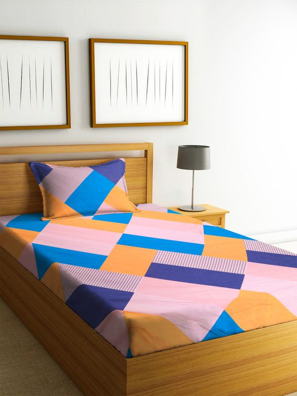 KURRY HOME FURNISHING 210 TC Microfiber Single Geometric Flat Bedsheet  (Pack of 1, Multicolor)
