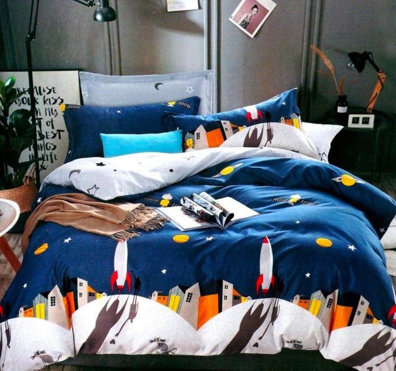 RIFTREE 144 TC Cotton Double Cartoon Flat Bedsheet  (Pack of 1, Multicolor)