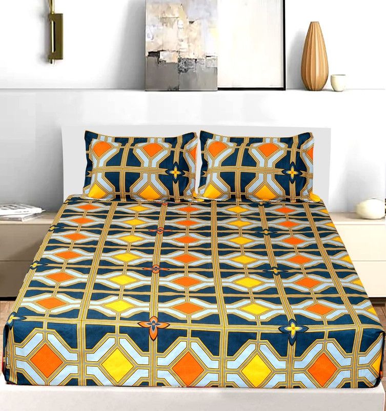 BROMWICK 300 TC Microfiber Double Checkered Flat Bedsheet  (Pack of 1, Yellow)