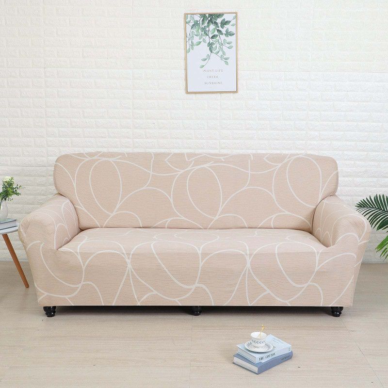 @Home by nilkamal Polyester Geometric Sofa Cover  (Beige & White Pack of 1)