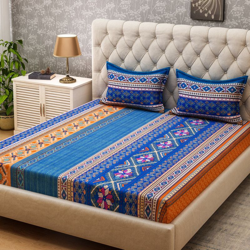 Bombay Dyeing 160 TC Microfiber Double Printed Flat Bedsheet  (Pack of 1, Blue)