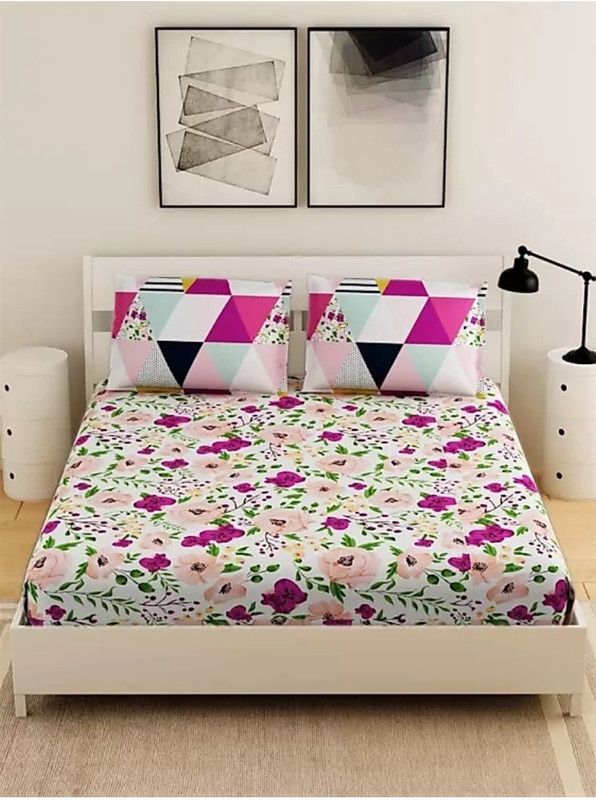 Shyam handloom 220 TC Microfiber Double Floral Flat Bedsheet  (Pack of 1, Multicolor)