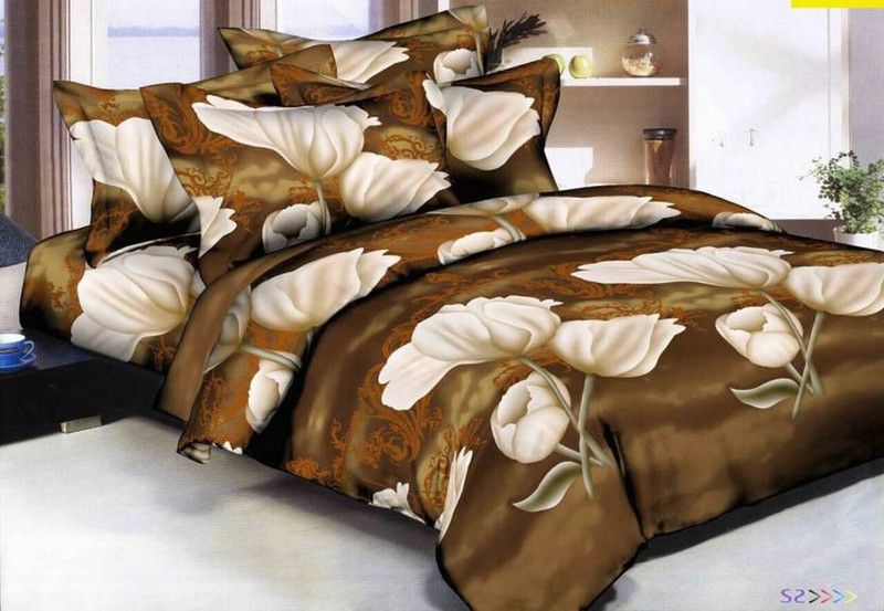 new styal vg 144 TC Microfiber Double 3D Printed Flat Bedsheet  (Pack of 1, Brown)