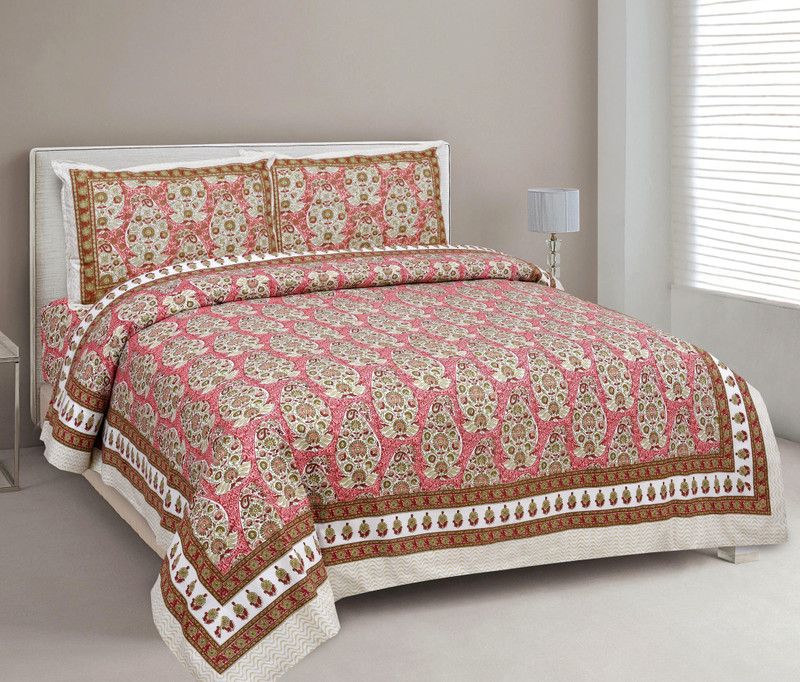 Rekha Creation 250 TC Cotton King Floral Flat Bedsheet  (Pack of 1, Peach)